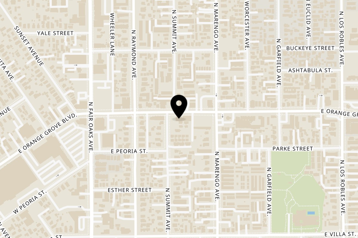 Map showing the location of El Dorado Pollos a la Brasa on 140 E Orange Grove Blvd in Pasadena